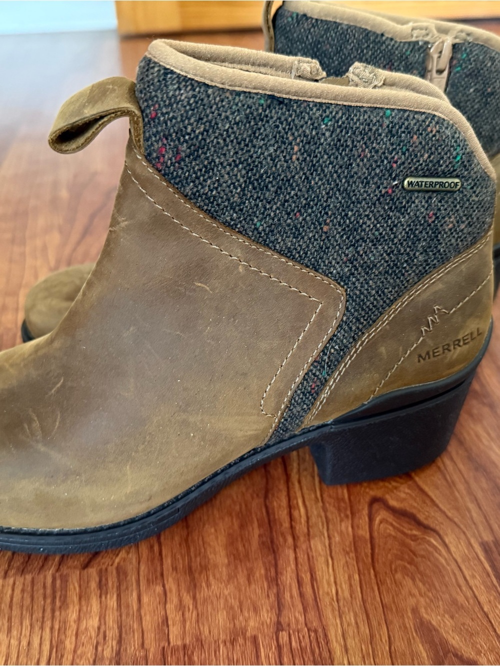 Merrell Brown Leather & Tweed Waterproof Ankle Booties